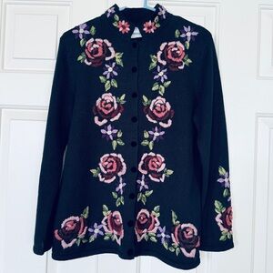 Fashion Bug Black Cardigan with Gorgeous Floral Embroidery Size S